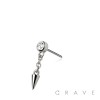316L SURGICAL STEEL THREADLESS PUSH IN DANGLE SPIKE ROUND CZ TOP PART